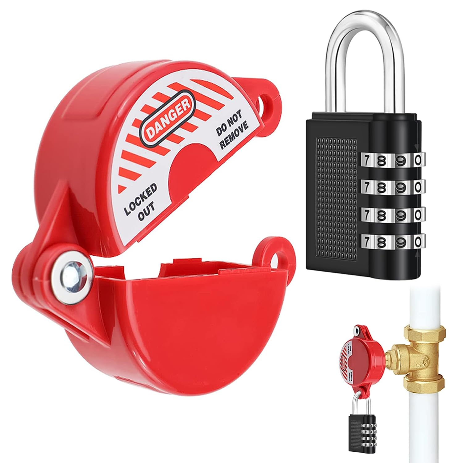 smseace 1Pack Gate Valve Lockout Device with Coded Lock Suited for 1to2-1/2 gate Valve Handles Gate Valve Lockout Water Spigot Lock for Outdoor Faucet Water Spigot Faucet Devices