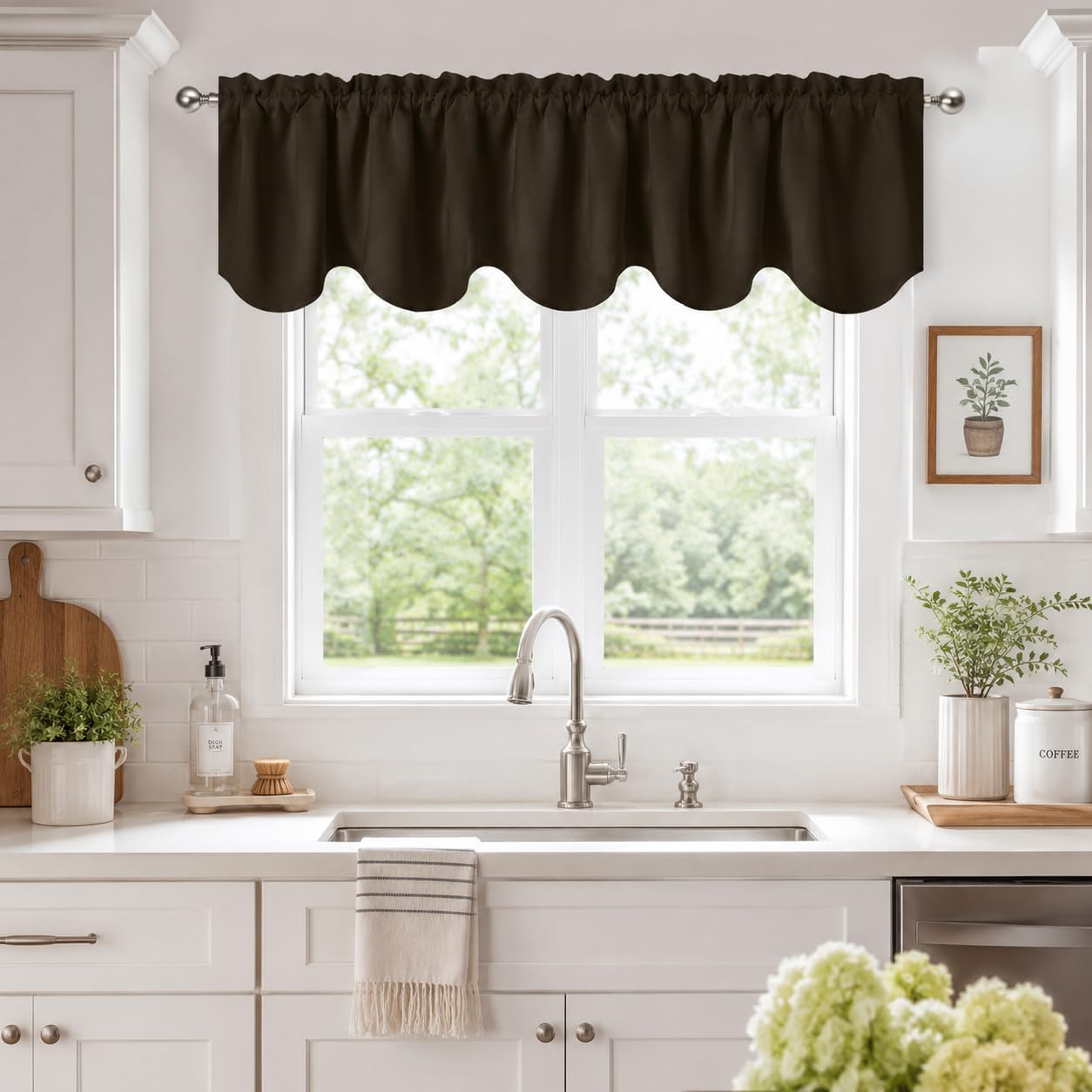 Aquazolax 18 Inches Valances for Windows - 2 Pack Rod Pocket Scalloped Blackout Window Curtains Valances for Small Basement/Kitchen Windows (52 Inch Wide), Toffee Brown — image 1