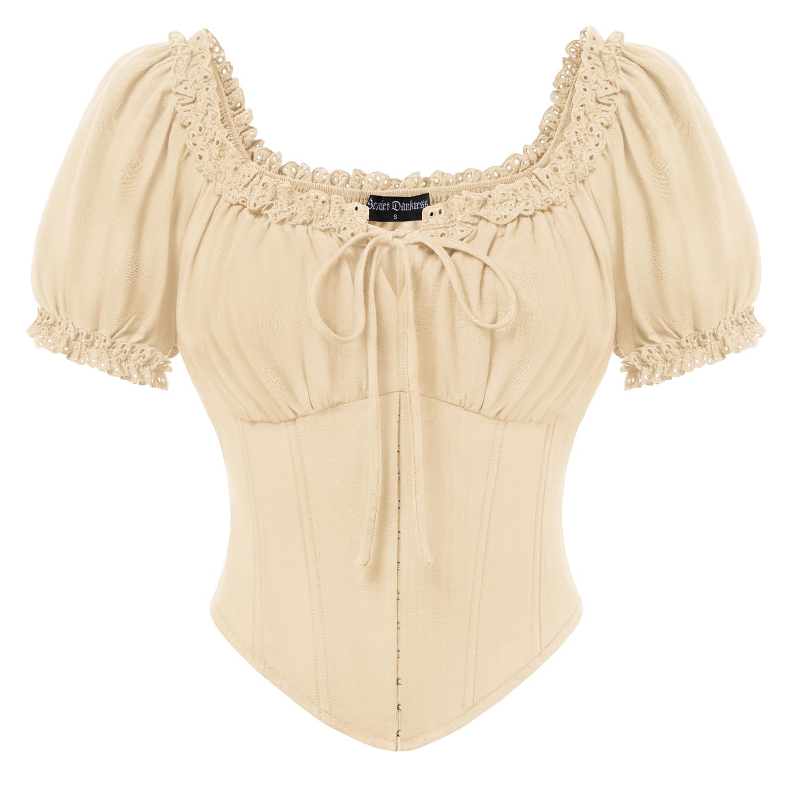 Women's Summer Crop Top Off Shoulder Renaissance Corset Tops Short Sleeve Medieval Pirate Blouses