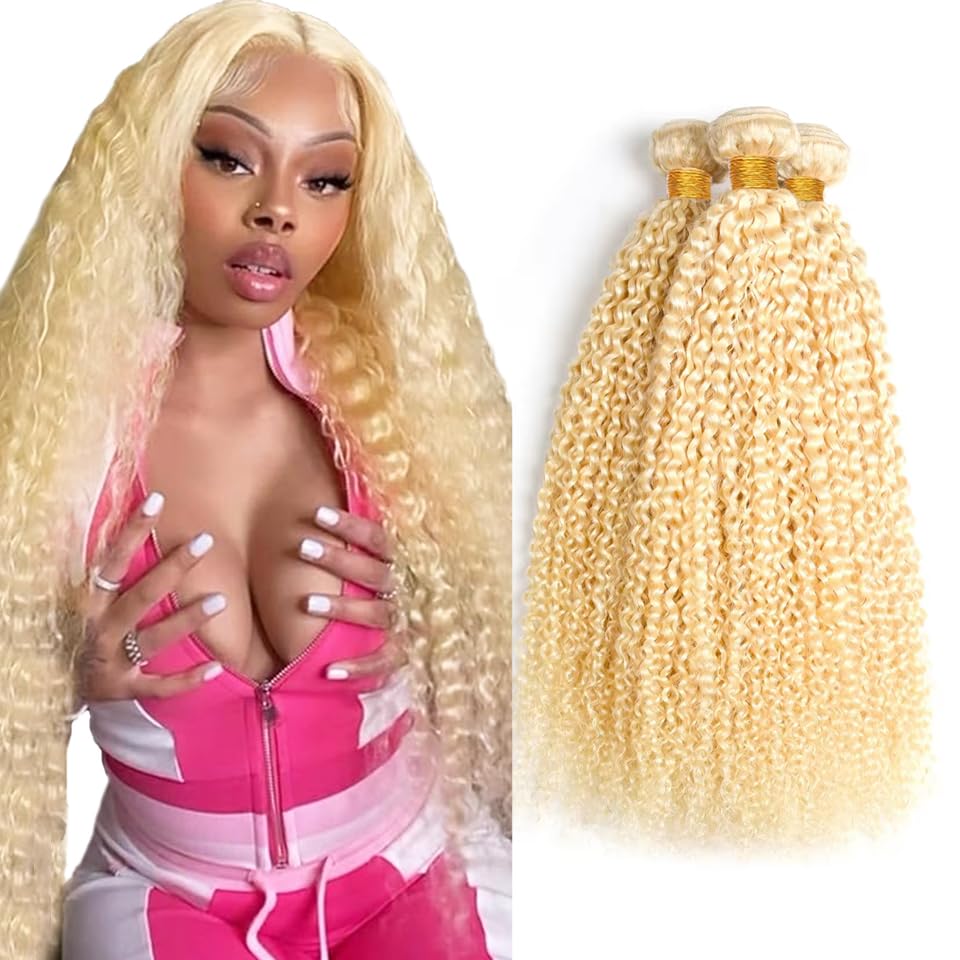 Blonde Kinky Curly Bundles 613 Human Hair Bundles...