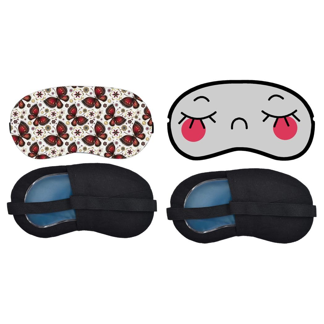 Aoxeria Red Floral Butterfly Pattern, Blushing Sleepy Face Sleeping Mask Combo, Soft Comfortable Light-Blocking Eye Cover for Women, Men & Kids, Reusable Blindfold for Night Sleep, Nap (Pack of 2)-image-38