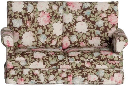 Casa de muñecas Brown Floral Loveseat Sofá moderno Muebles de sala de estar en miniatura