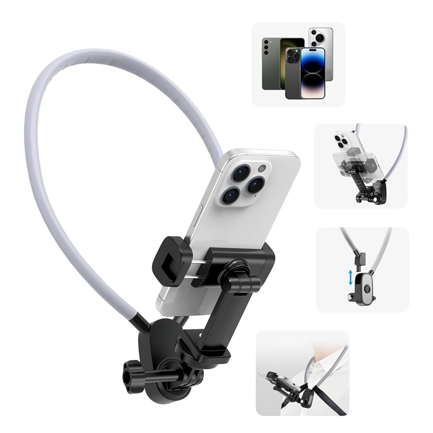 Clefairy Neck Phone Holder, Quick Release Adjustable Cell Phone Action Camera Chest Mount Accessories Kit Compatible with iPhone DJI Insta 360 Samsung for POV Vlogging Video Recording-image-6