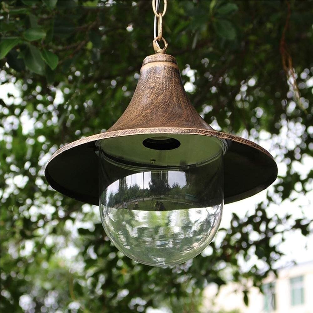 Lámpara Colgante de Bronce para Exteriores, Resistente al Agua, Retro, con Base E26 y E27, para Techo, Ideal para balcón, Patio, cenador, jardín, Camino, Porche.