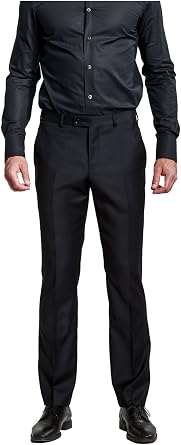HBDesign Mens Formal Dress Slim Fit Flat Straight Iron Free Pants Black