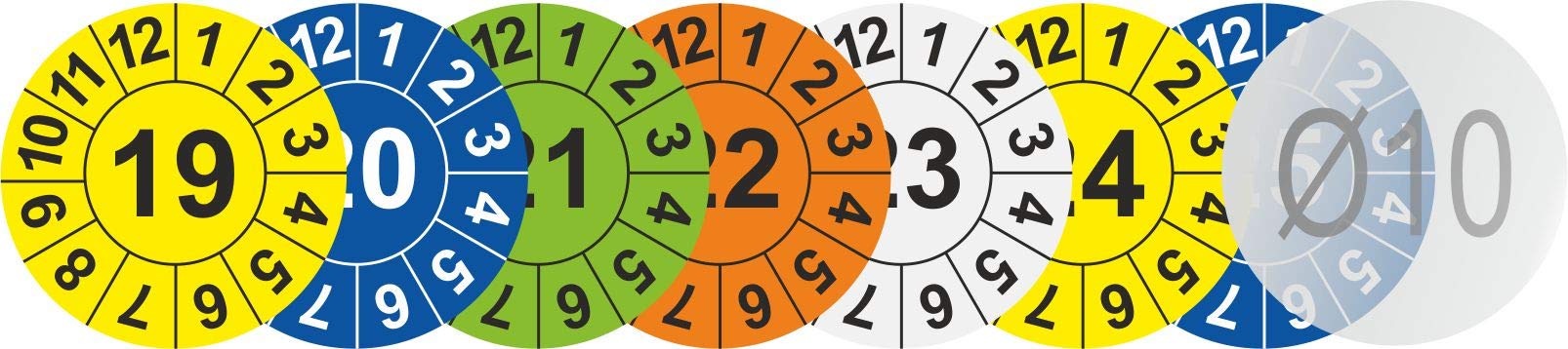 Prüfplaketten 2027 orange einjährig Ø 10 mm 250 Stück wechselnden Jahresfarben