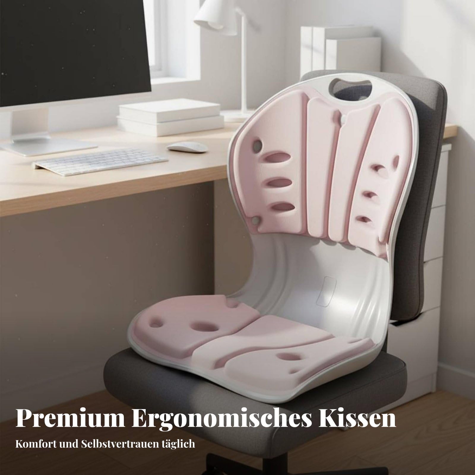Cuscino Lombare Supporto Schiena Memoria Cuscino Seduta Poggiareni Supporto Posturale con Design Ergonomico E Schiuma a Memoria di Forma Adatto per, Rosa, con Tracolla