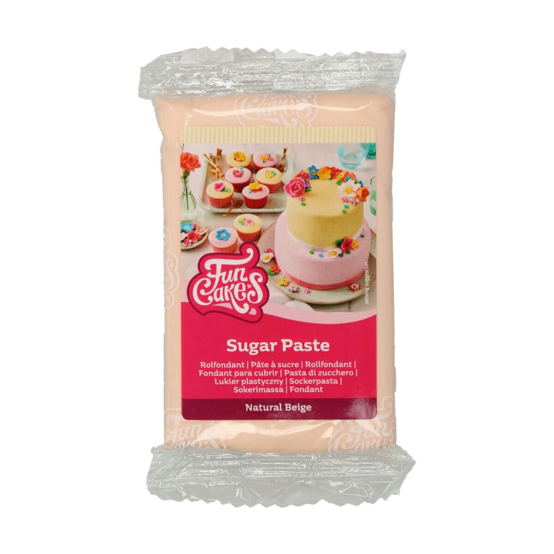 FunCakes Pâte à Sucre Natural Beige: facile à utiliser, lisse, flexible, douce et pliable, parfaite pour la décoration de gâteaux, halal, casher et sans gluten. 250 g