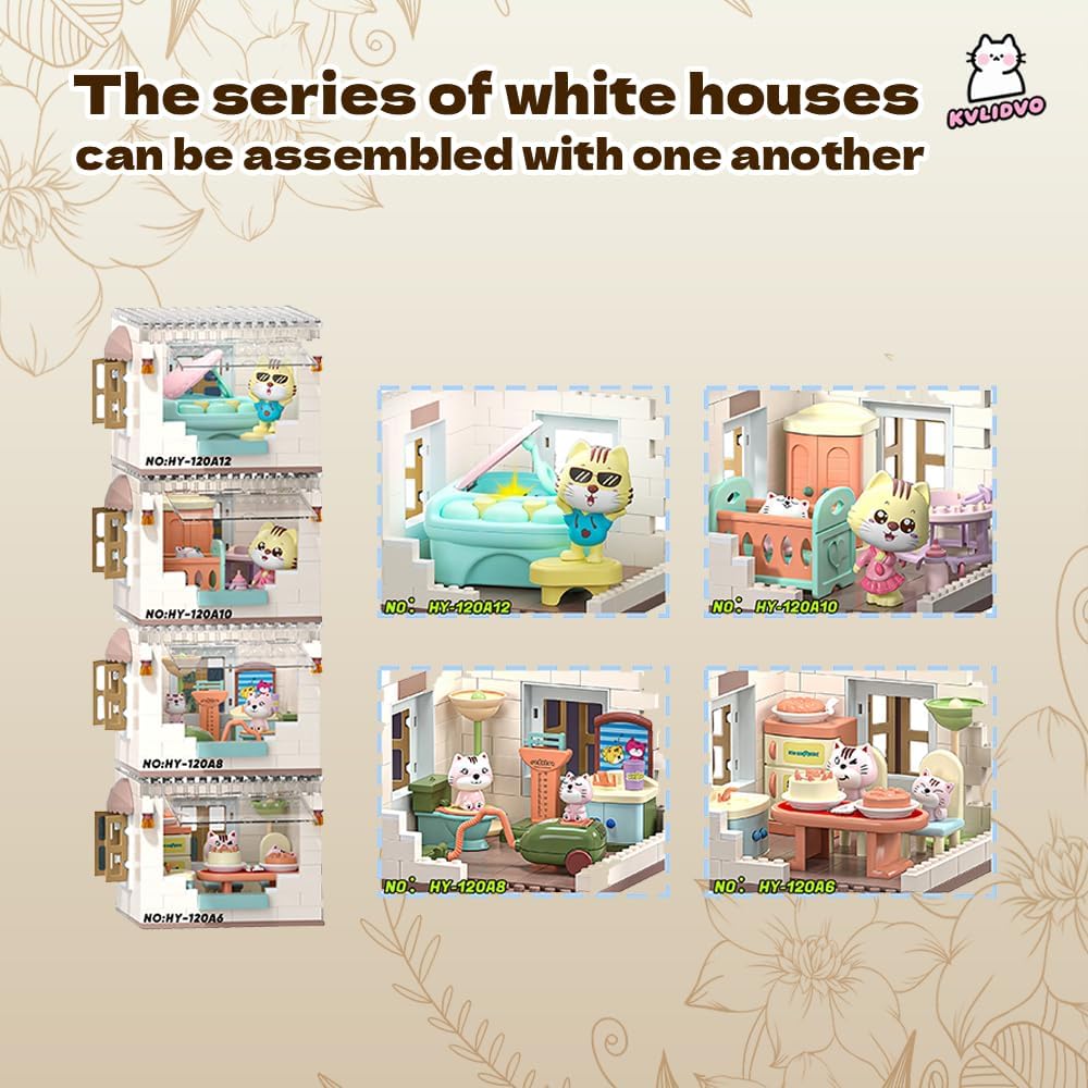 Koko's Cat Town DIY Miniature House Kit, Tiny White House Series Dining Room Building Kits, Dollhouse with 259PCS, Gift for Cat Lovers Girls Boys Teens Kids Ages 3+