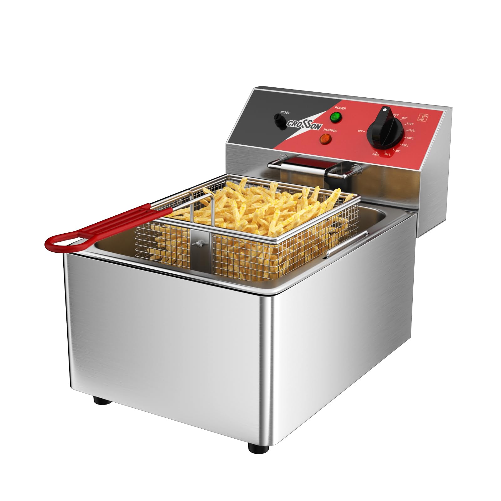 Freidora eléctrica CROSSON de 6 litros con depósito de aceite y asa extraÃbles, cesta y tapa de malla de alambre sólido, freidoras de encimera comerciales ligeras - 230 V, 3000 W