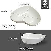 Vista 2 de Juego de 2 platos de ensalada profundos en forma de corazón de porcelana, cuencos de corazón de 7 pulgadas para servir postreaperitivofruta, 19