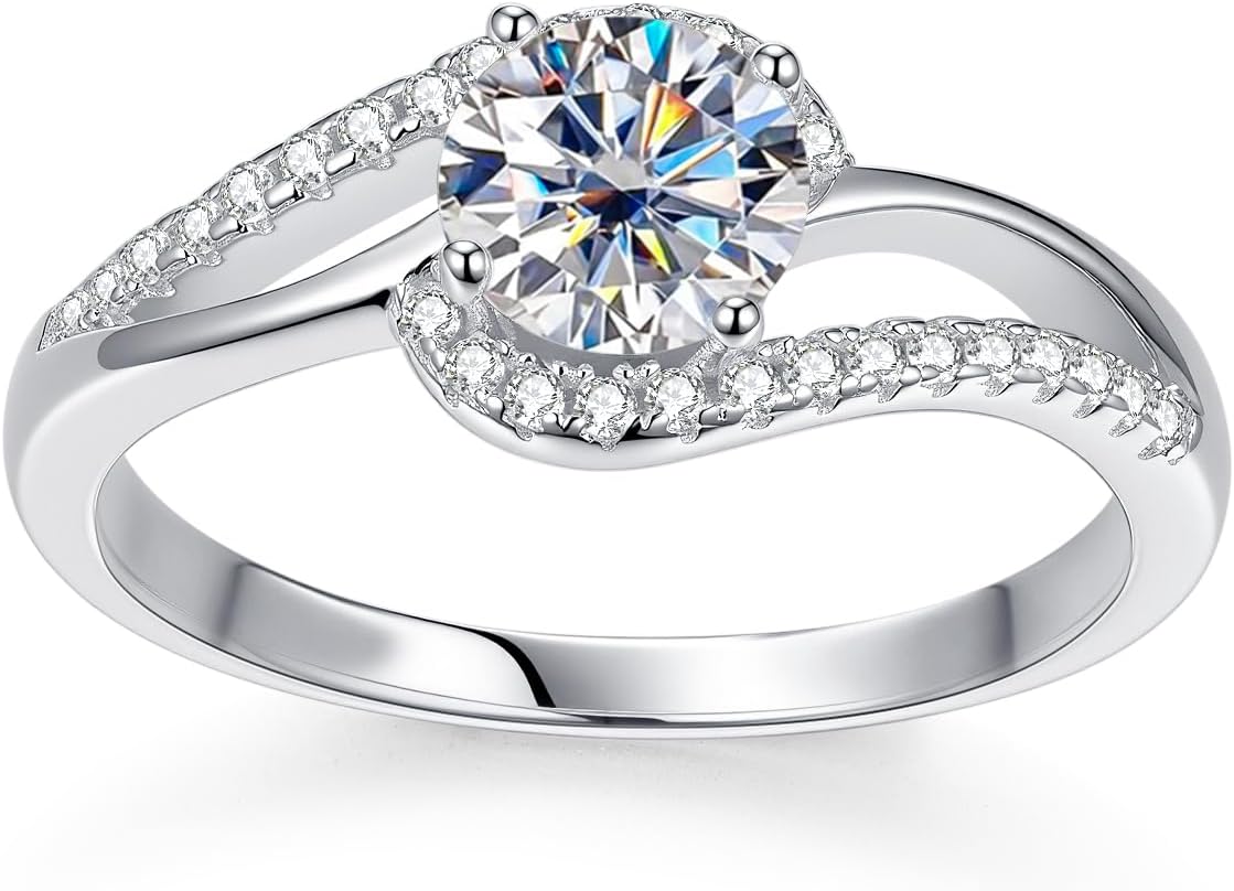 Ladies Ring-Moissanite Ring-with GRA Certificate, 925 Sterling Silver,D+VVS1 Clarity, Plasma Cutting Craftsmanship, Suitable for Parties/Travel/Weddings