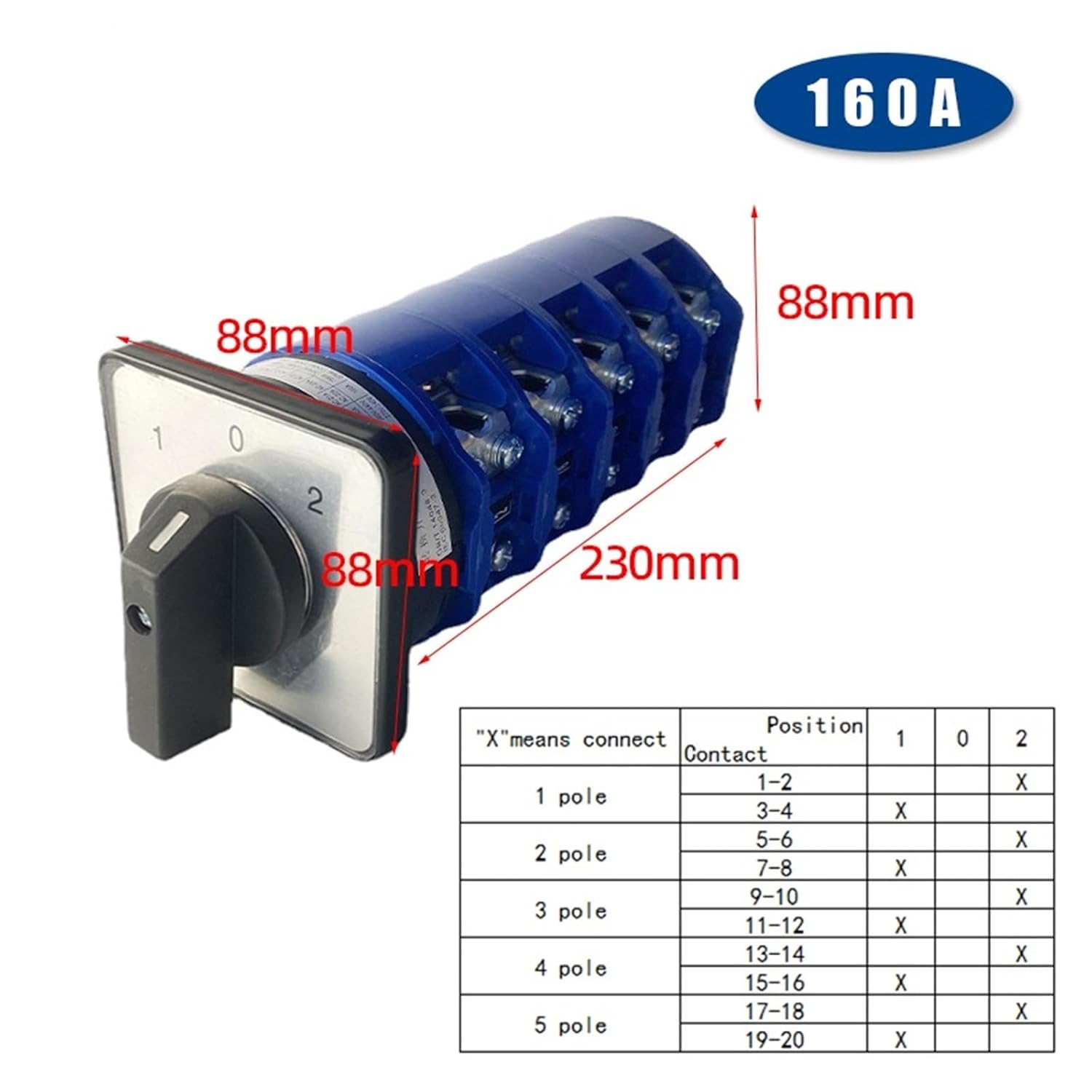 LW26-160/5 60A Five Layers Dual Power Rotary Cam Switch 1 Silver Contact 1Pcs(5P 20Terminals-102)