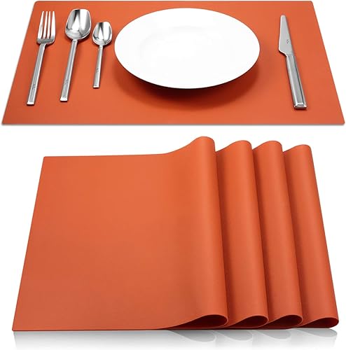 ME.FAN Juego de 4 manteles individuales de silicona 17.7 x 12.6 pulgadas manteles individuales antideslizantes resistentes al calor (naranja oscuro)