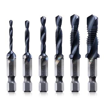 Kraftek MetricM3 - M10 6pcs Combination Drill and Tap Bit Set, Ultra TiAlN Coating M2 Drill Tap Set for One-Step Drilling, Tapping, and Deburring