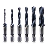Kraftek Metric(M3 - M10) 6pcs Combination Drill and Tap Bit Set, Ultra TiAlN Coating M2 Drill Tap Set for One-Step Drilling, Tapping, and Deburring