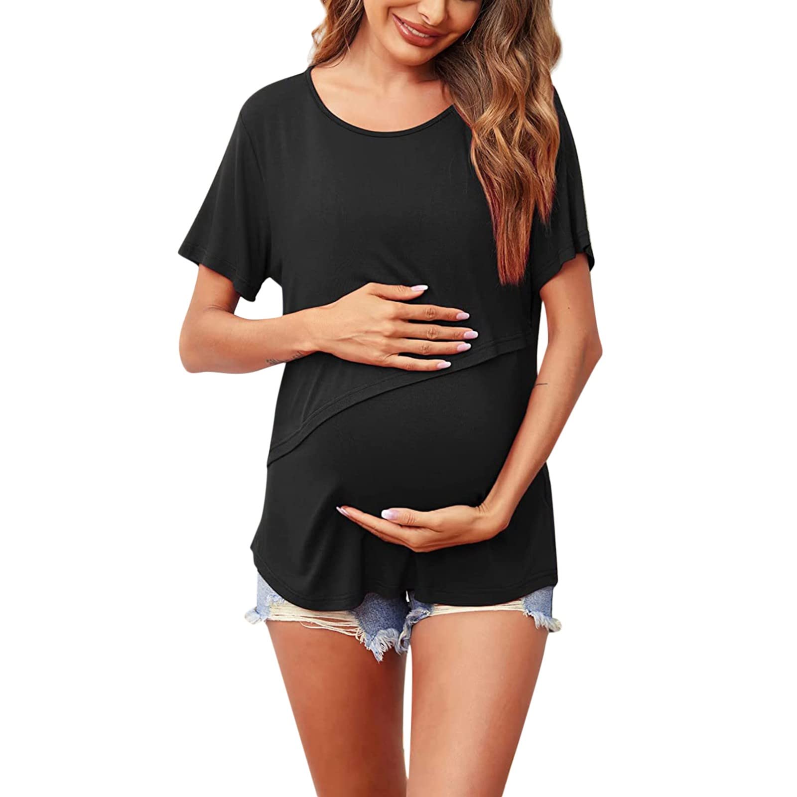 Maternity Blouse | Titre T-Shirt de maternité à Manches Courtes et col Rond pour Femme
