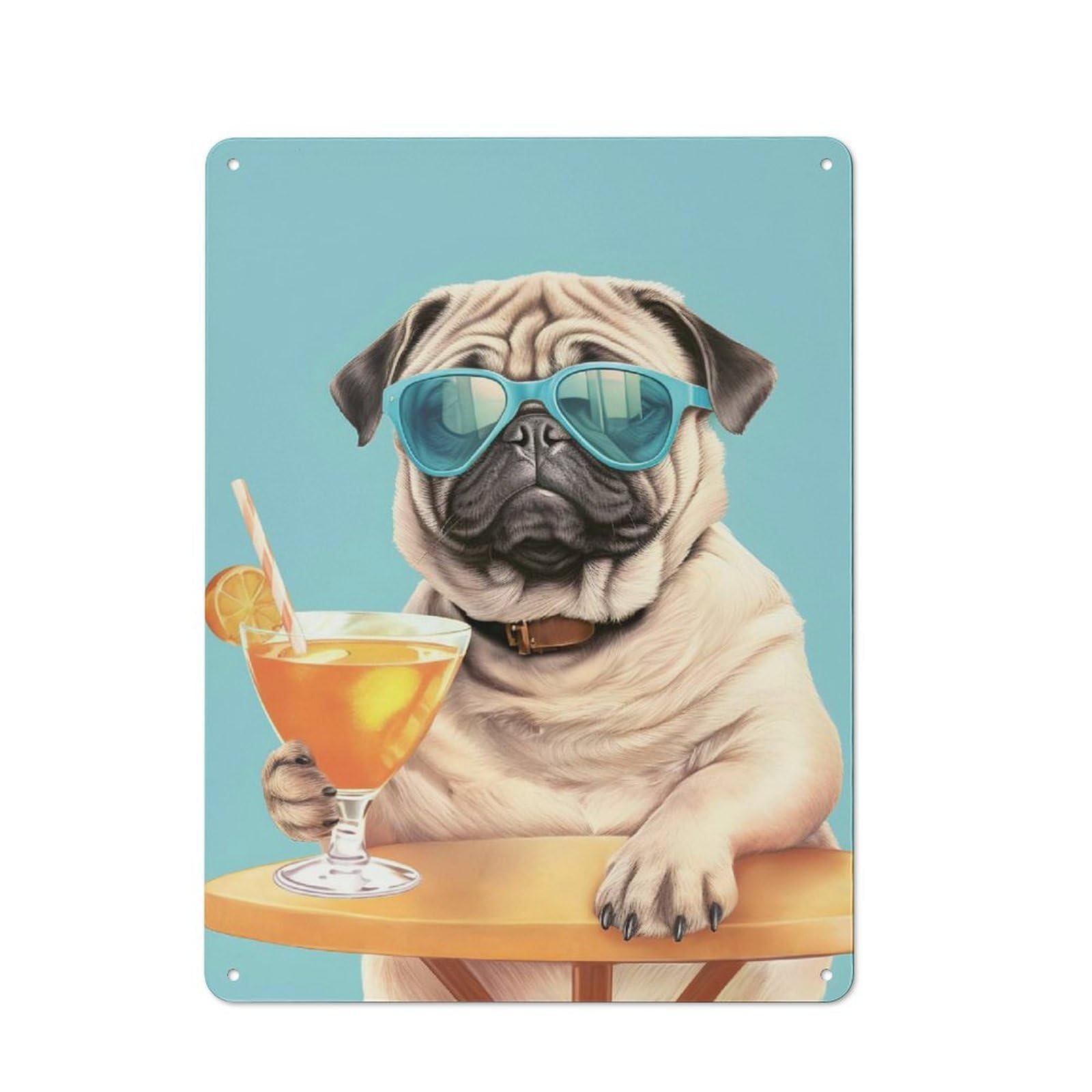 Junmoney Cool Pug Summer Chill Metal Wall Sign 40X30cm Featuring For Garage Or Workshop, For Vintage Wall Decor Fans, For Metal Sign Collectors