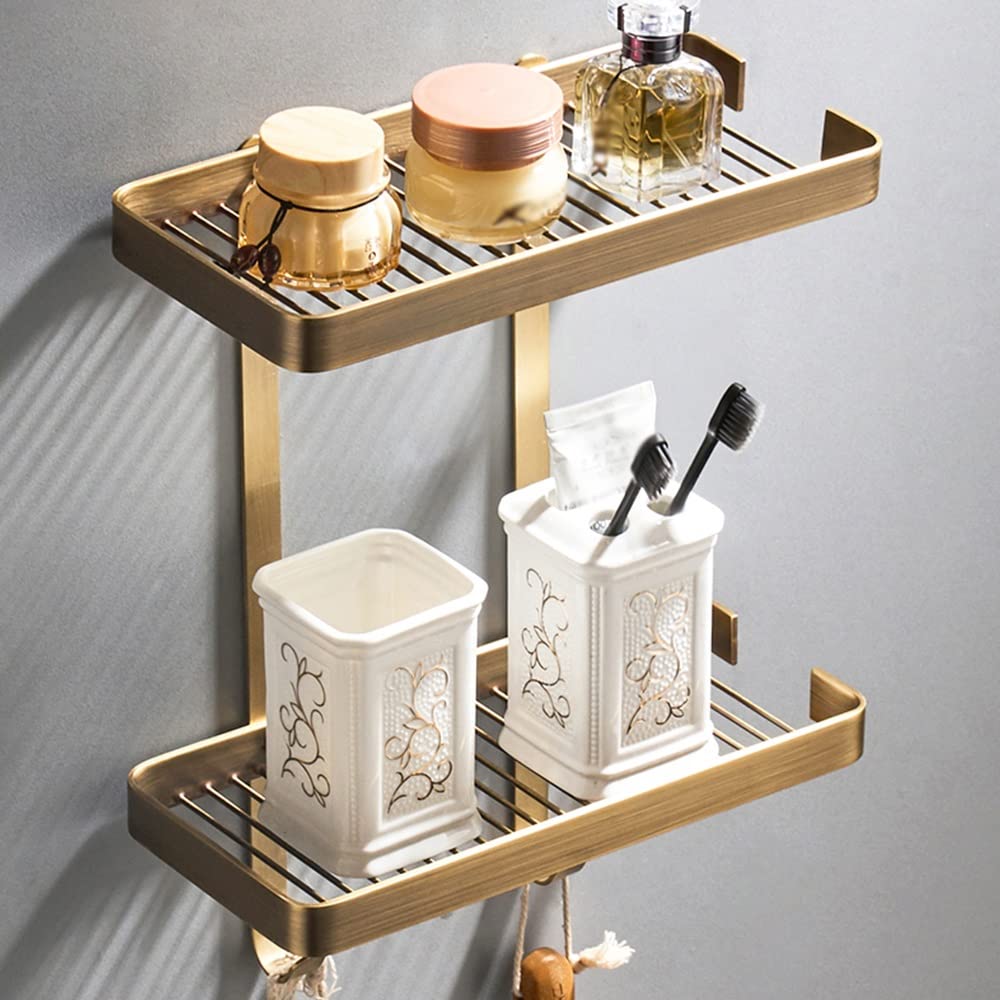 Corner Shower Caddy Antique Bronze Bathroom Corner Shelves 2 Layer Solid Copper Wall Bathroom Shelf Shampoo Storage Accessories