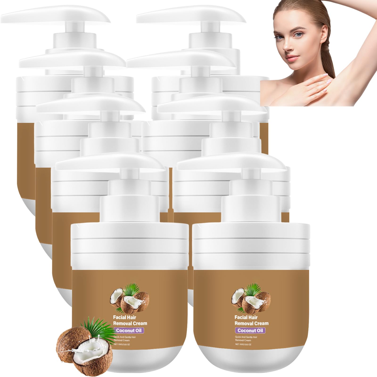 Olio di cocco, crema depilatoria delicata per donne, rimozione dei capelli senza dolore per viso e corpo, pelle liscia veloce e a lunga durata, delicata sulla pelle (8 pezzi)