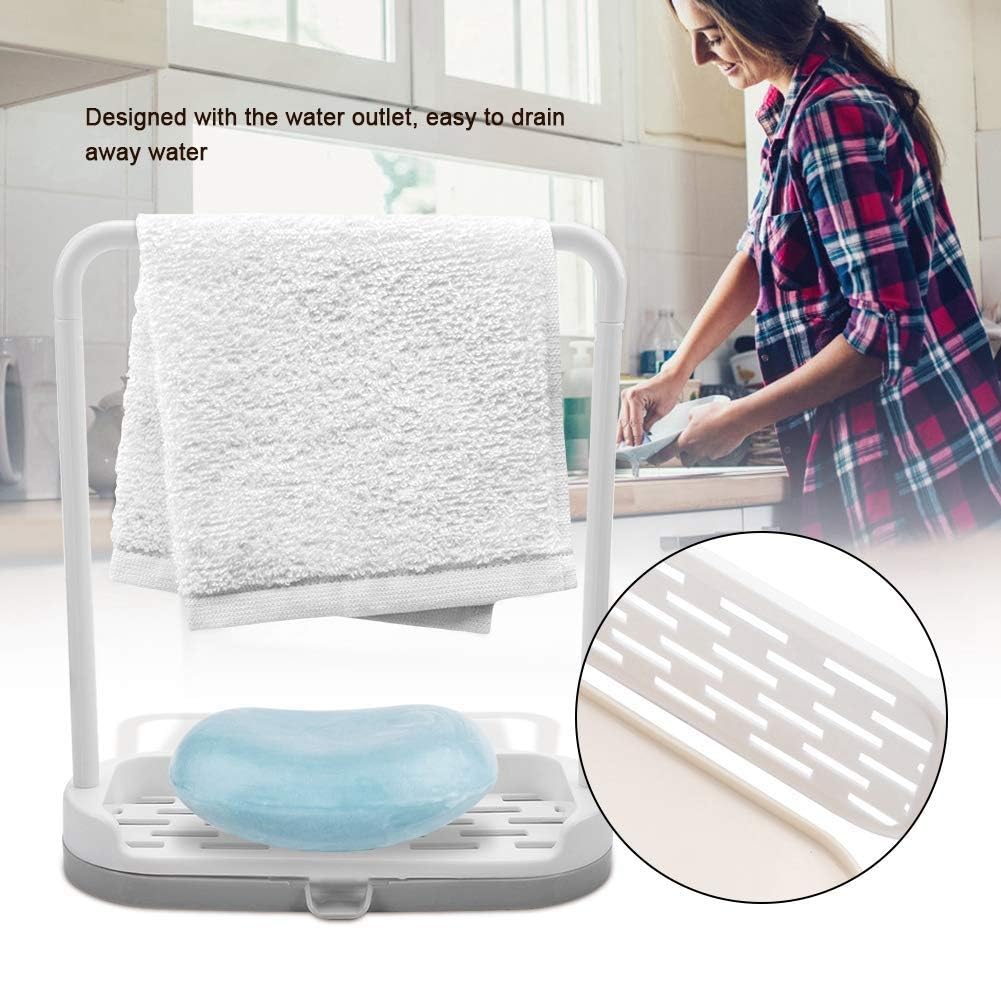 Kitchen Sponge Holder, Dishcloth Holder Sponge Holder Stand Rack Plastic Dishcloth Hanger Kitchen Sink Organizer Dish Sponge Holder(Grey) - Image 3