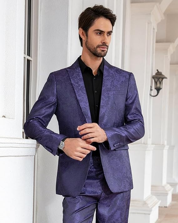 Cloudstyle Mens Slim Fit Paisley Suit Party Suit Jacket 1 Button Sport Coat