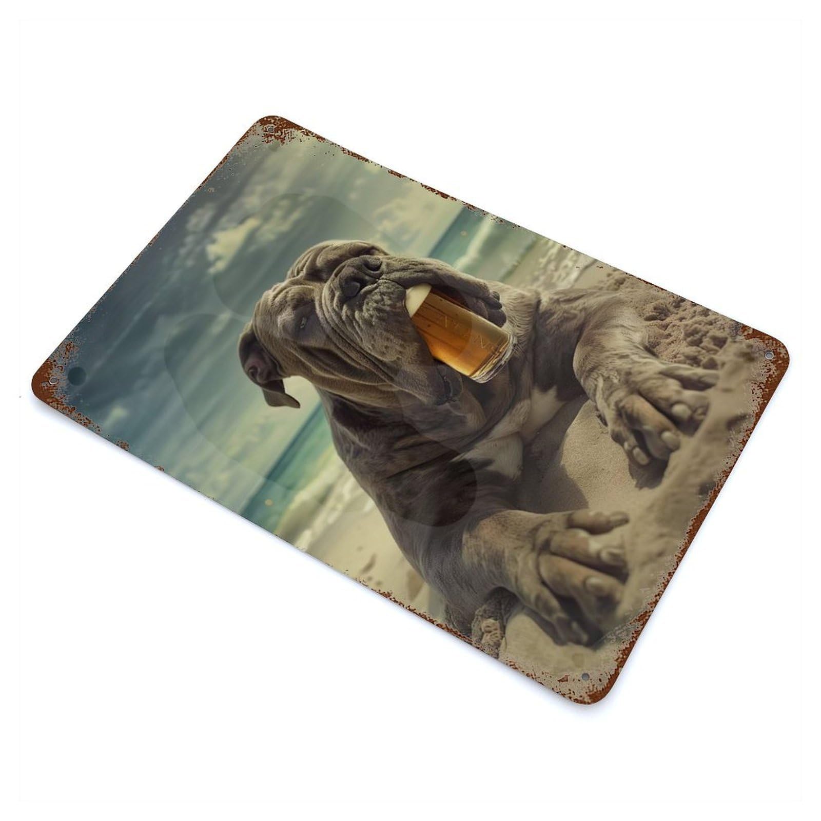 Vintage Metal Tin Sign with Neapolitan Mastiff Beer Design 11.8"x7.9", for Patio, Garden Room And Bar Decor, Classic Wall Plaque