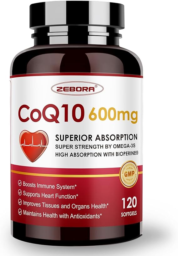 CoQ10-600mg-Softgels - Extra Strength Coenzyme Q10 with PQQ, Omega-3 & BioPerine - High Absorption CoQ10 Supplements Antioxidant (Ubiquinone) for Heart Health & Energy Production, 120 Softgels