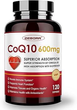 CoQ10-600mg-Softgels - Extra Strength Coenzyme Q10 with PQQ, Omega-3 & BioPerine - High Absorption CoQ10 Supplements Antioxidant (Ubiquinone) for Heart Health & Energy Production, 120 Softgels