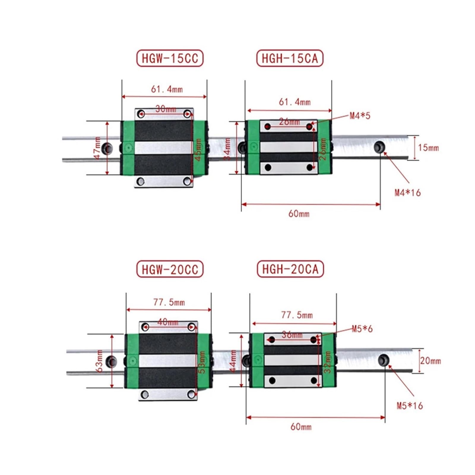 Linear Rail, Linear Sliding Gide 1Pcs HGW15CC HGH15CA Linear Bear Slide Block(HGH15CA)