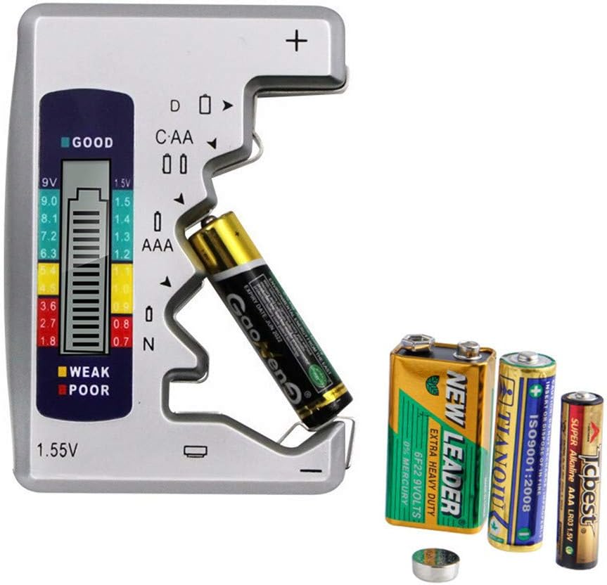 Universal Battery Tester, Multi-level stationary battery card slot LCD Display, Multi Purpose Cell Checker Tester for AA AAA C D 9V 1.5V Button Cell