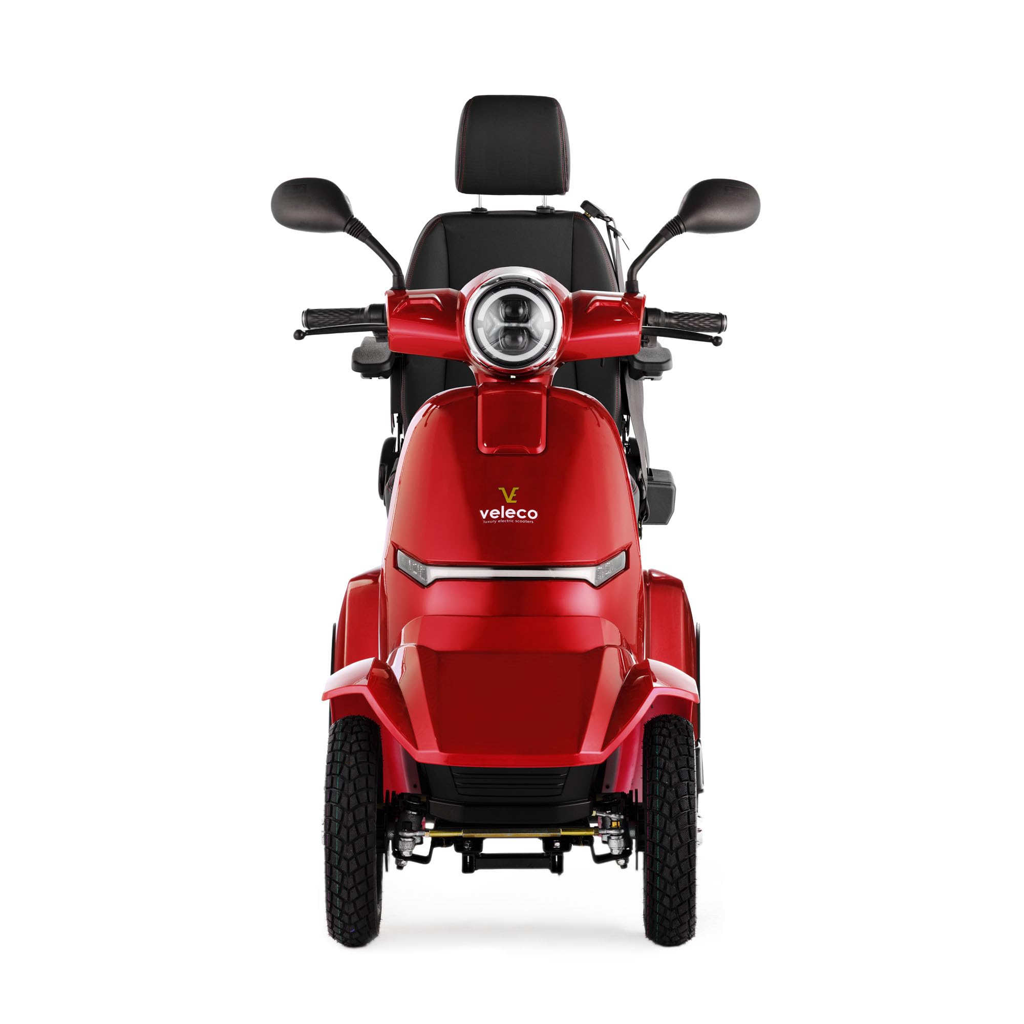 VELECO Gravis - dispositivo de movilidad en las 4 ruedas - asiento tipo capitán con respaldo - batería de iones de litio extraíble - ensamblado y listo para conducir - iluminación LED (Rojo)