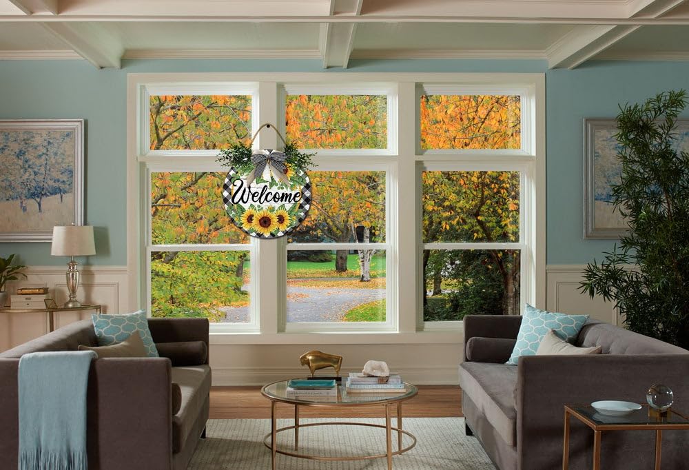 Cartello Benvenuto In Legno Con Girasole - Decorazione Rustica Per Porta Esterna, 20x10cm, Stile Vintage Da Appendere - Foto 7