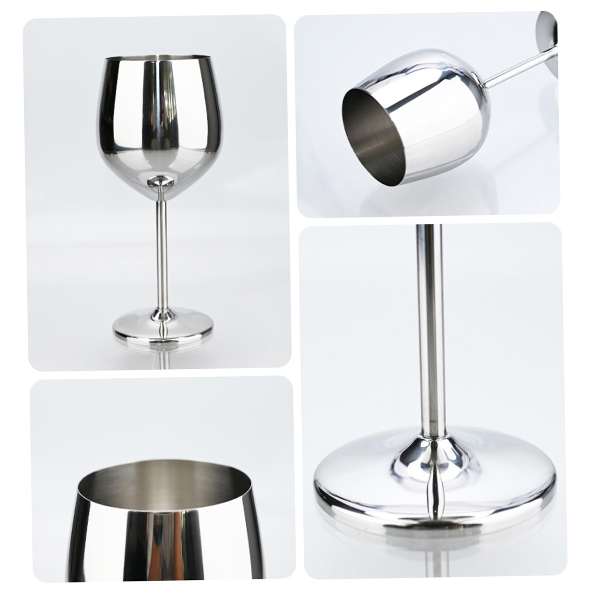 Weinglas aus Edelstahl, 4 Stück, 500 ml, ohne Stiel, Weinglas, U-förmig, Dickbauch, rostfrei, unzerbrechlich, elegant, modern, tragbar, Metallbecher mit Stielen für Zuhause, Reisen; 1