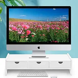 Suporte para monitor, prateleira para computador portátil com 3 gavetas organizadoras MDF 15 mm