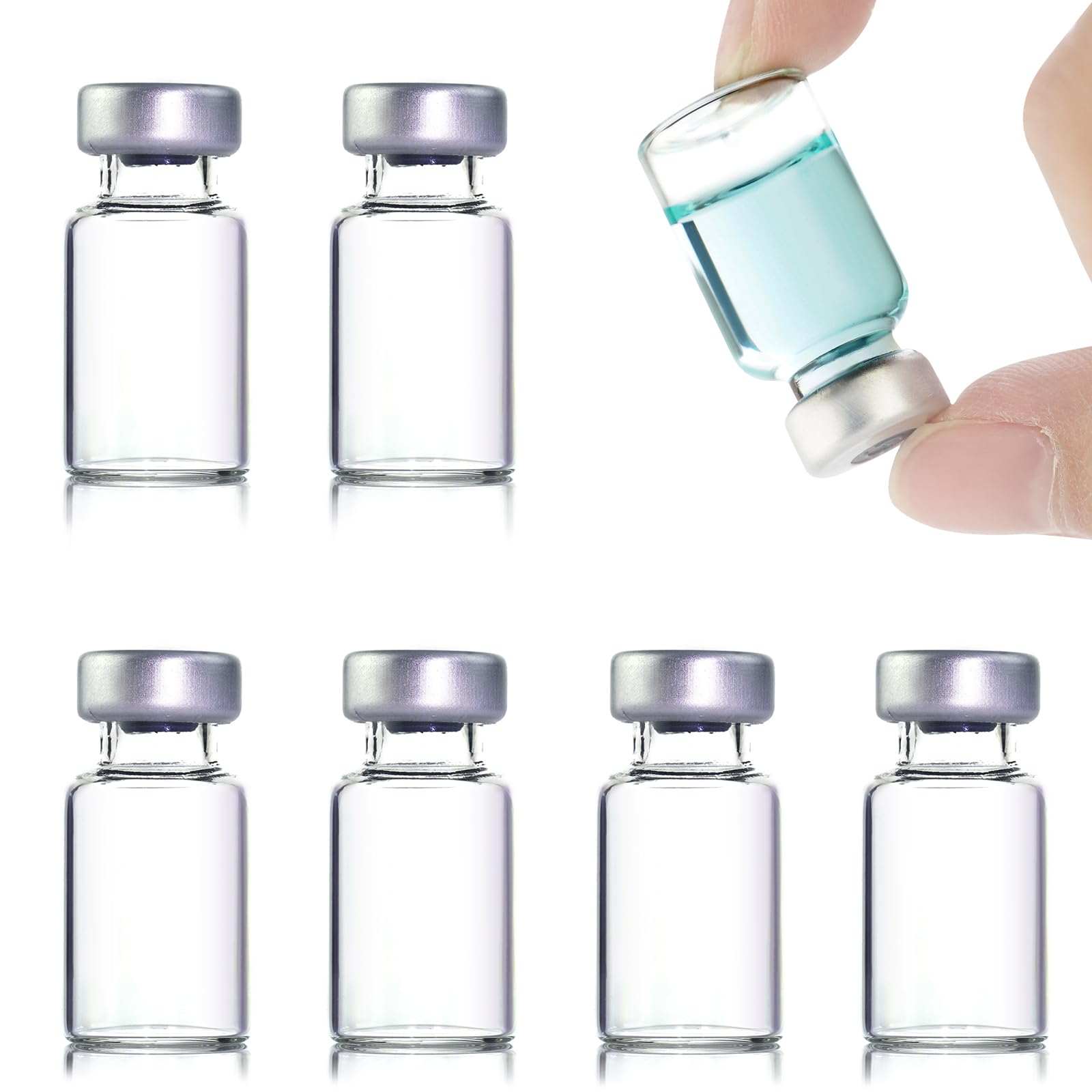10 Pcs 2ml Sealed Sample Vials, Clear Bottom Headspace Vial, Transparent Glass Vials with Self Healing Injection Port