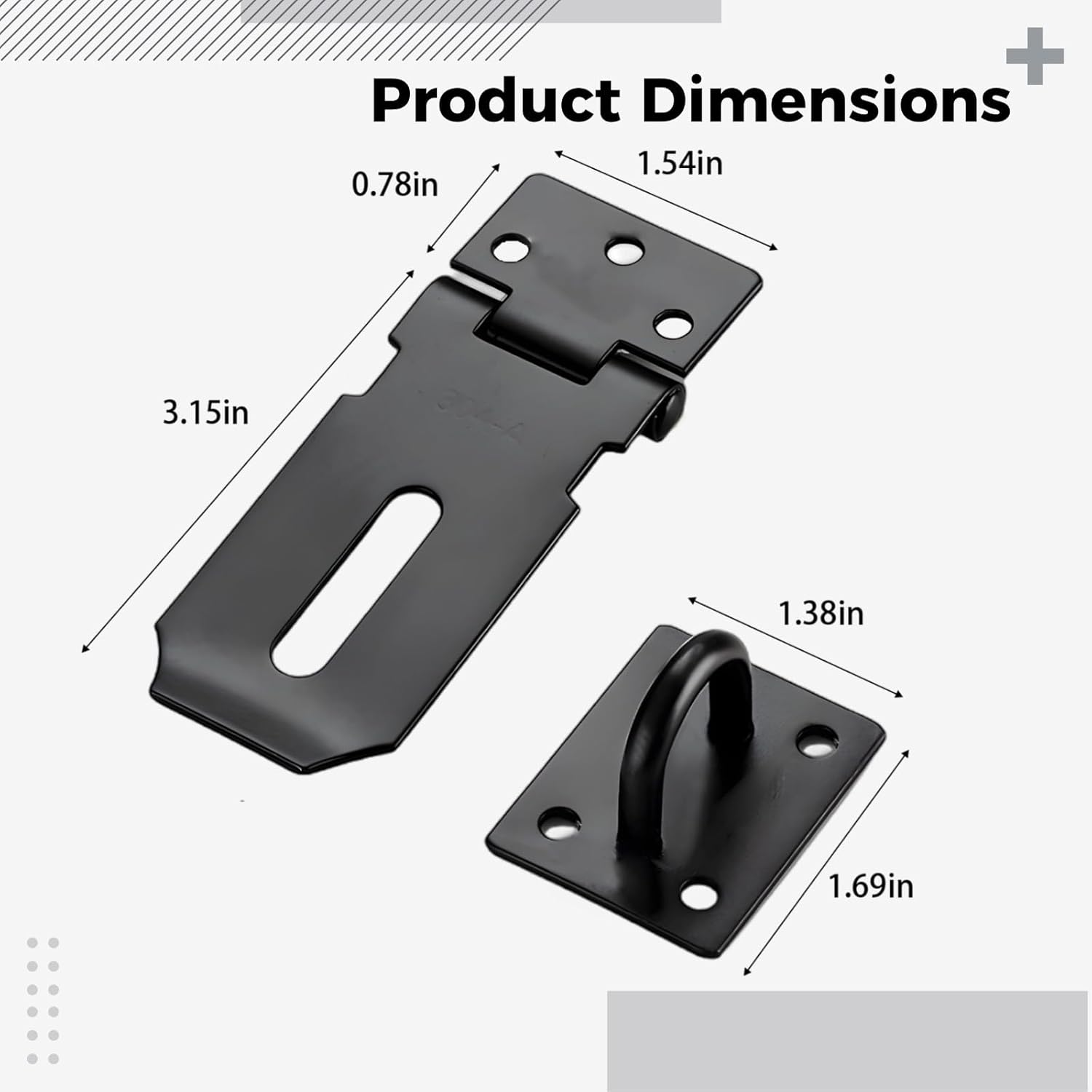 Black Hasp Latch, Extra Thick Stainless Steel Gate Lock with Screws, for Doors, Boxes, and Cabinets, Easy Install, Enhanced Security