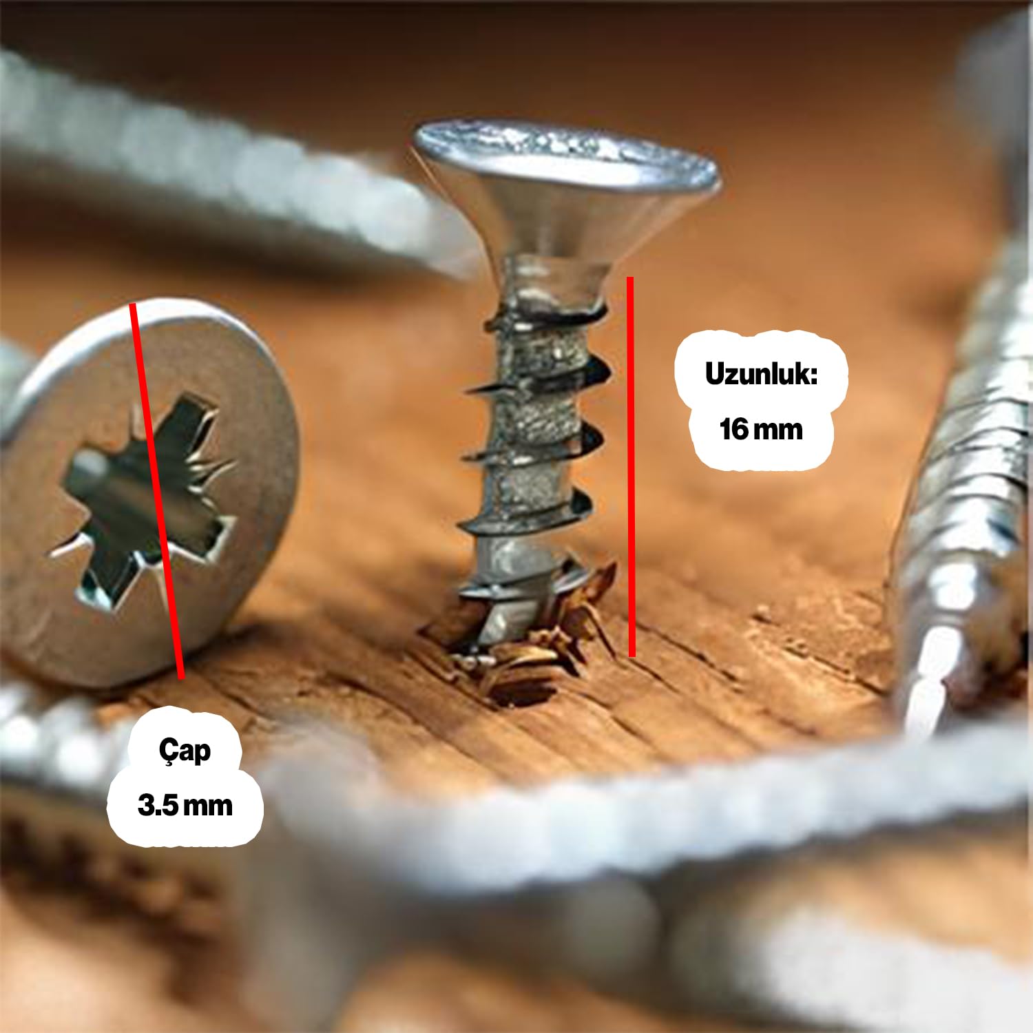 Sunta Vidası 3.5x16 Mm Paket 1000 Adet Sivri Uçlu Ahşap Tahta Ağaç Mobilya Ayak Kulp Vidası