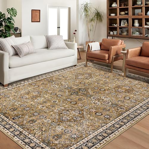 GarveeHome 9x12 Area Rug - Washable Moroccan Trellis With Non-Slip Backing, Soft Boho Distressed Carpet, Indoor Low Pile Foldable Thin for Living Room