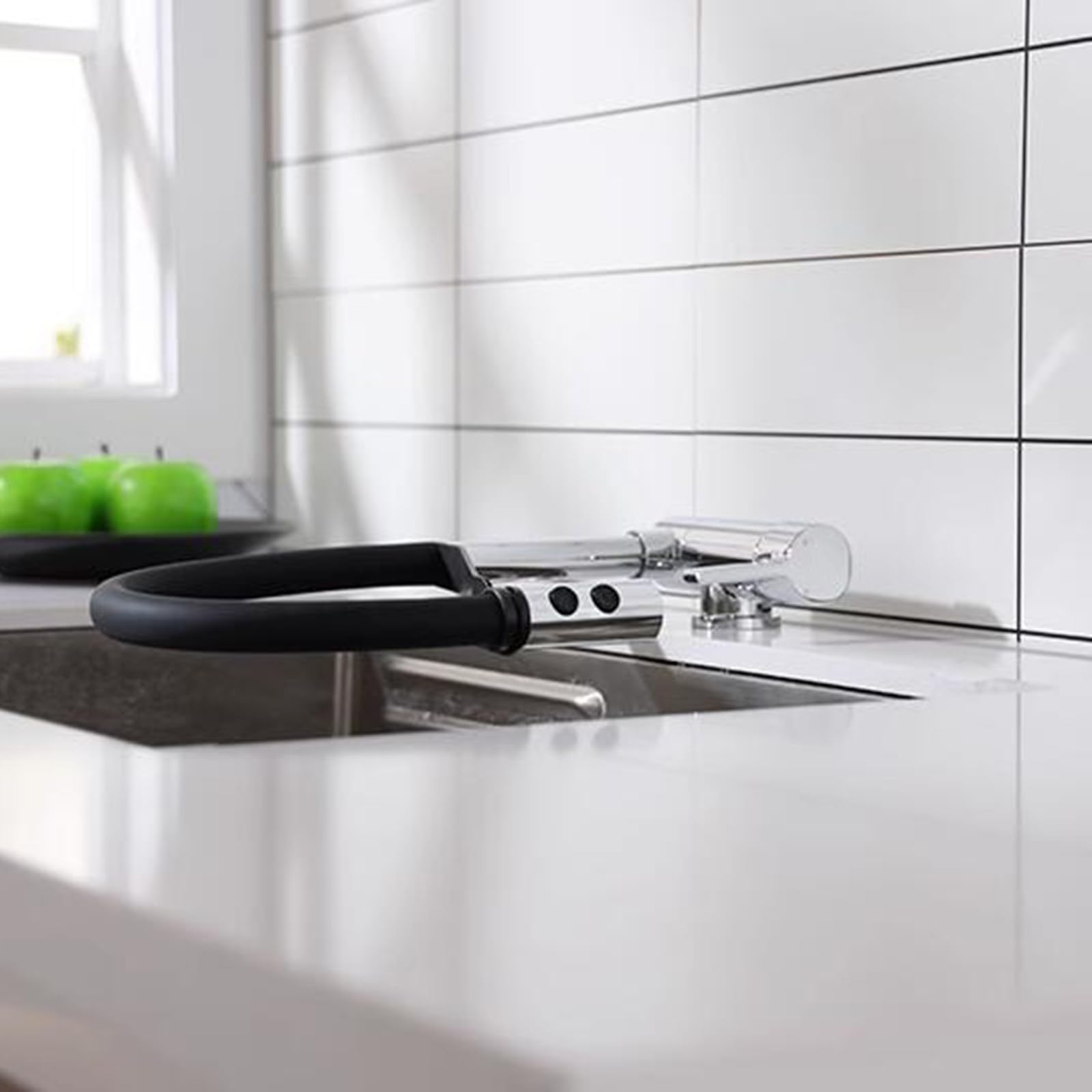 Grifo Cocina Abatible para Ventana, Grifo de Cocina Plegable Latón Agua Fría y Caliente Giro Grifo Fregadero Cocina-Cromo