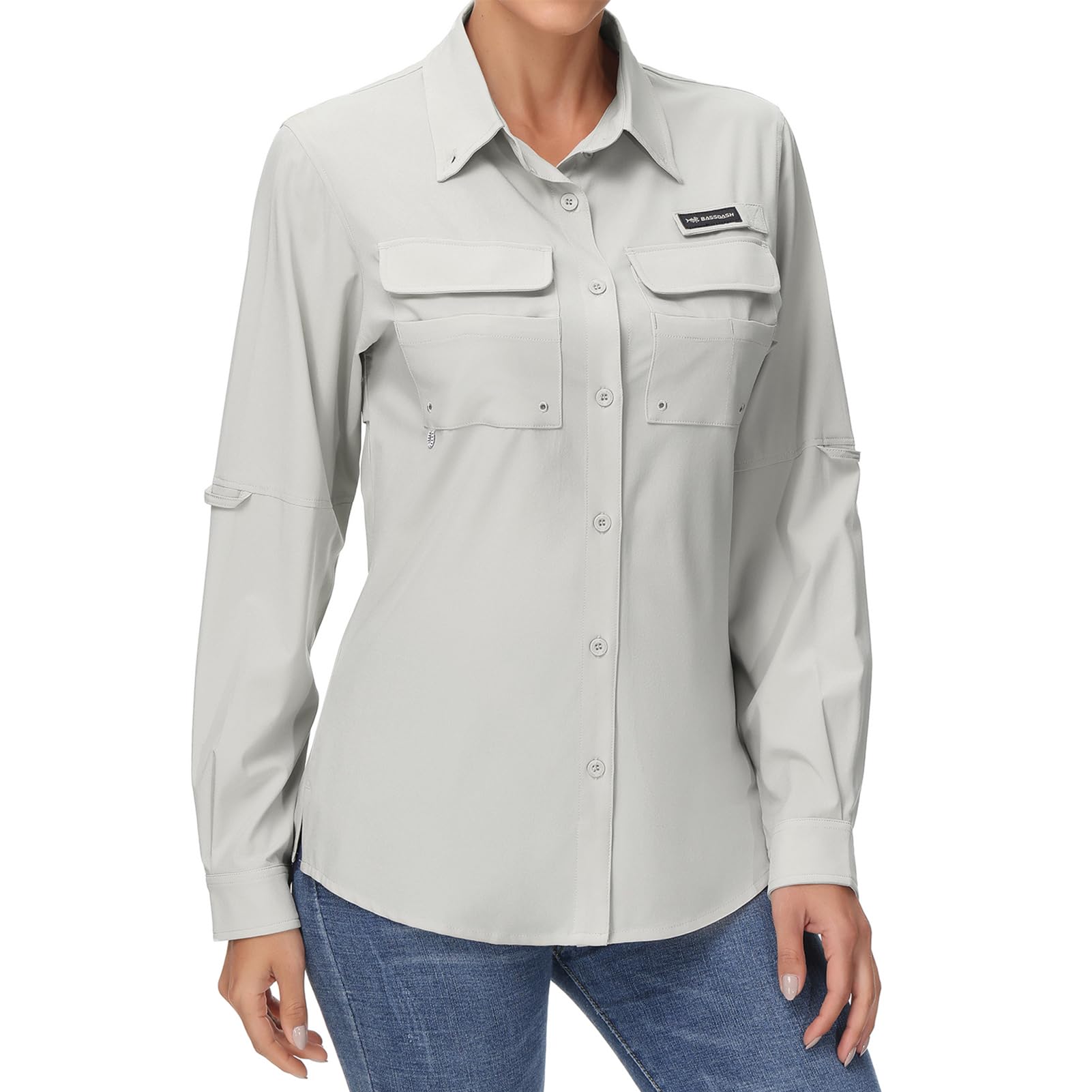 BASSDASH Camicia da donna UPF 50 a maniche lunghe per pesca ed escursionismo, con bottoni, ad asciugatura rapida, FS21W