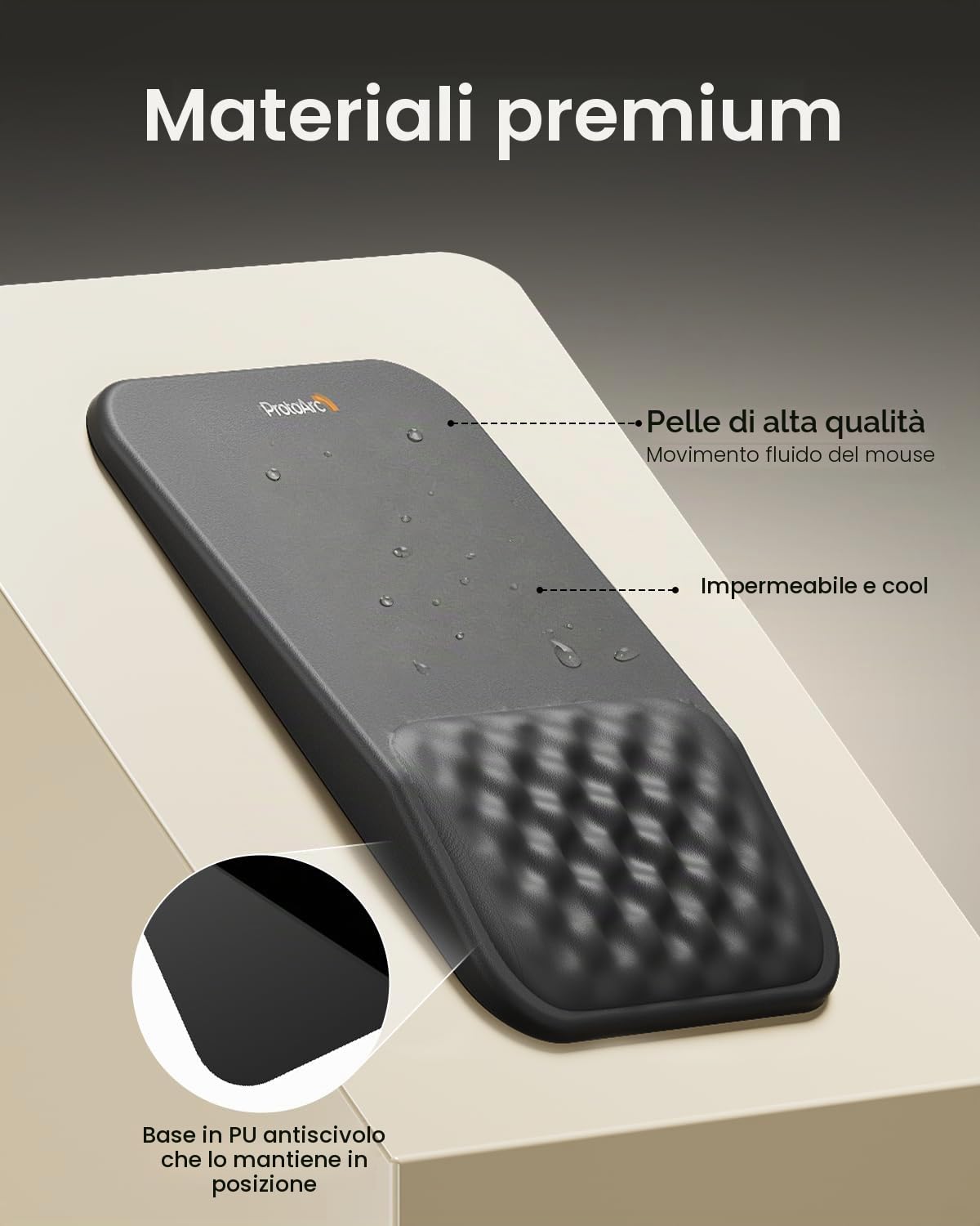 ProtoArc Tappetino per mouse con supporto per il polso in pelle PU antiscivolo impermeabile memory foam