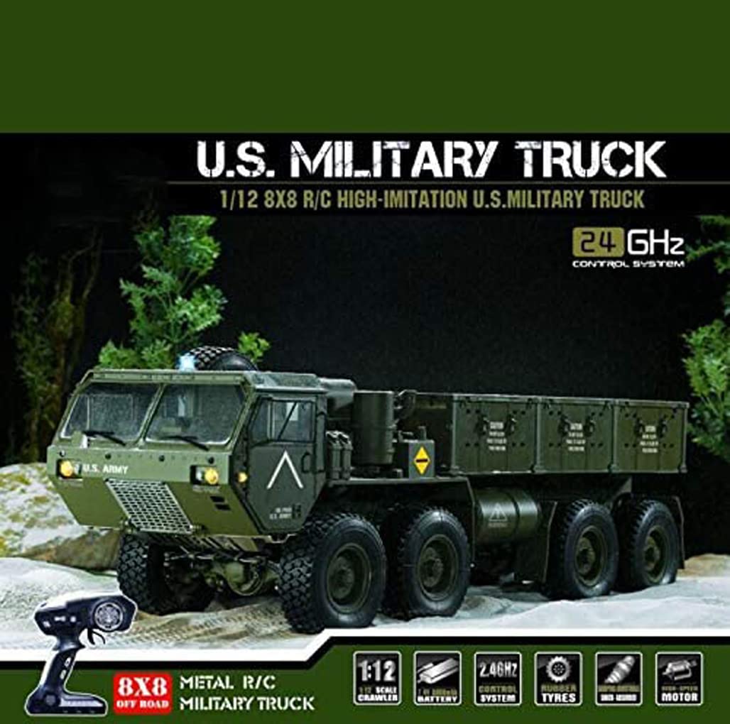 1:12 RC Metal Auto Land Car 2.4G 8 Wheels Military Truck Simulation Dump Dump Regalo per Decorazioni per Camion a Ruote Pesanti.