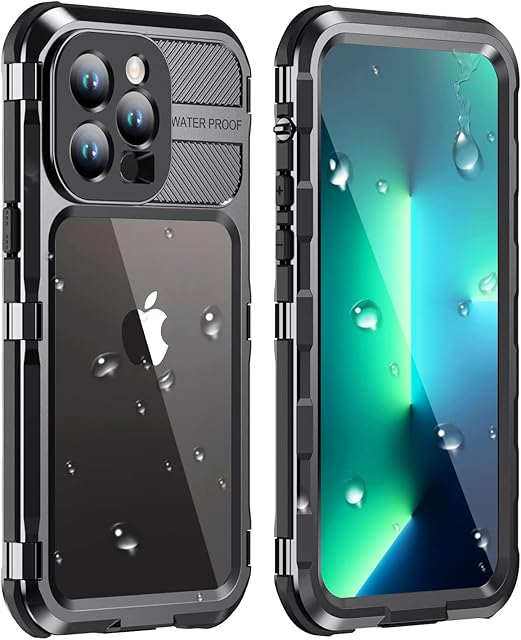 WIFROT Metal Phone Case Waterproof for iPhone 13 Pro Case Magsafe,360°Full Body Protection Shockproof Phone Case for Apple iPhone 13 Pro Heavy Duty Phone Cover with Built-in Screen Protector Black