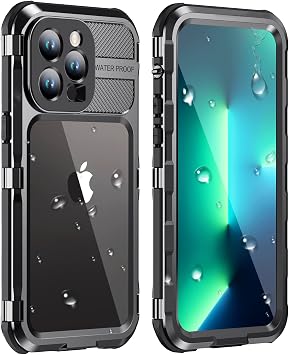 WIFORT for iPhone 13 Pro Waterproof Case,Shockproof Dustproof Heavy Duty Metal Cover with Build-in Screen Protector,[Compatible with Magsafe] 360 Full Body Protective Cases - 6.1", Black