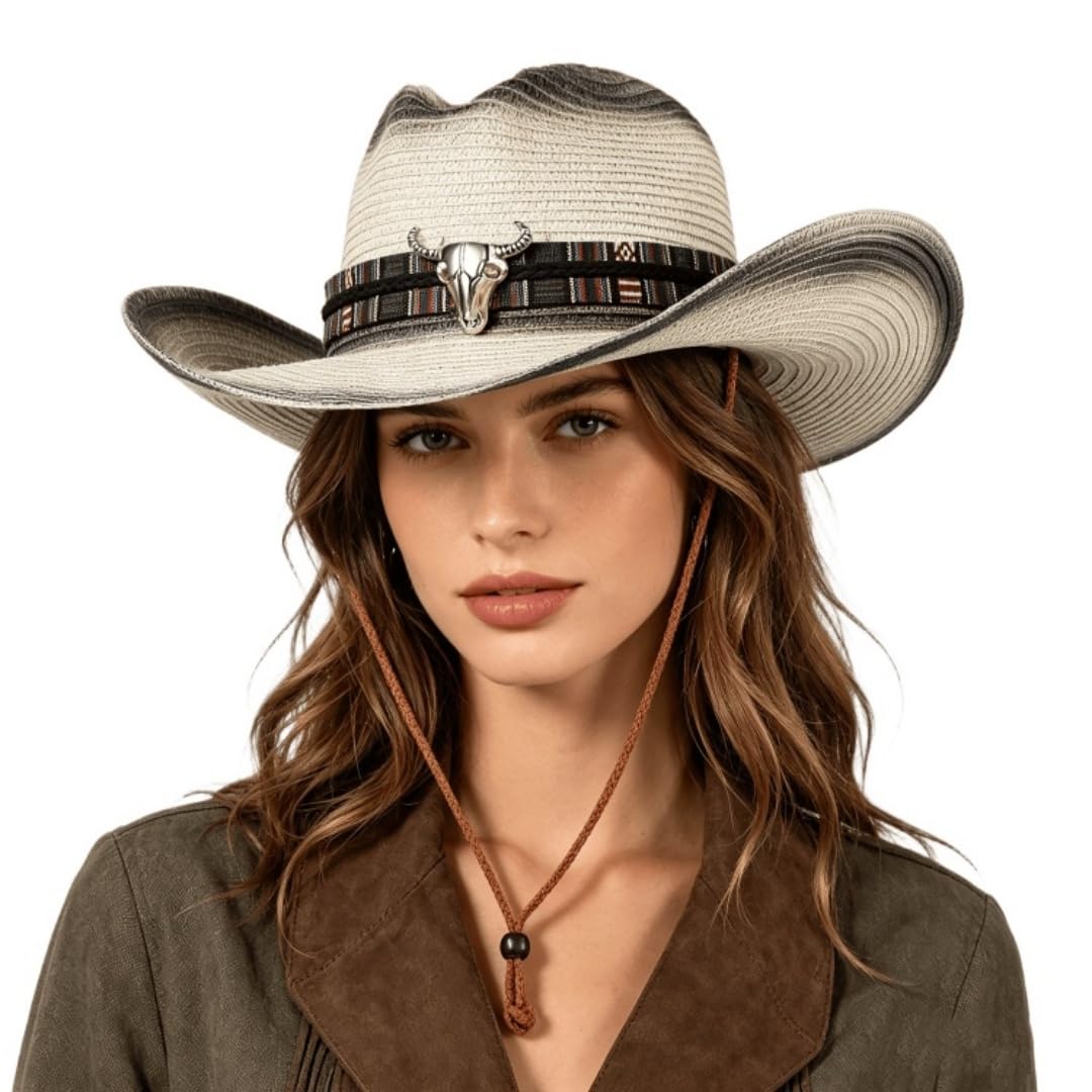 Photo 1 of HKSICHENGKEJI Straw Cowboy Hat - Western Style Sun Cap