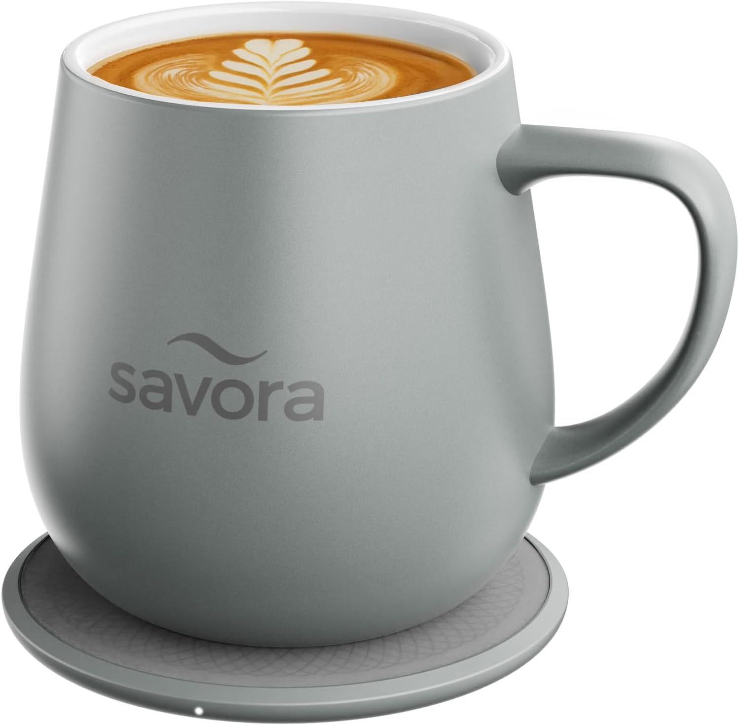 12oz heated coffee mug | barista’s choice | exclusive wireless intelliheat pad | temperature control maintains 135°f | hand-crafted ceramic mug & lid | great for tea drinkers | backed for life - grey gray