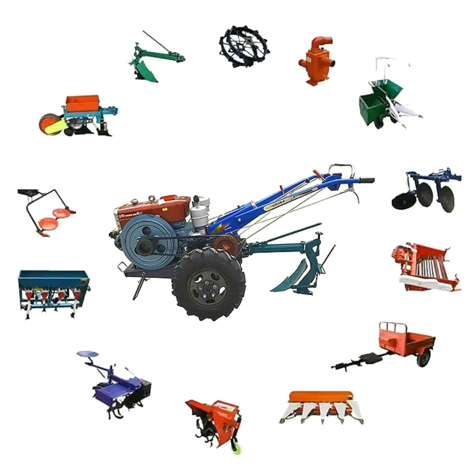 Mini Power Pinne Walking Traktor 2 Rad Kultivator Bauernhof Motocultor Handtraktor für Bodenbearbeitung, Pflügen, Jäten, Garten & Landwirtschaft