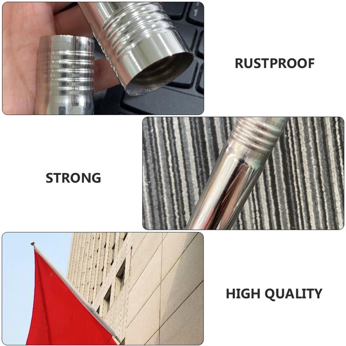 Toddmomy Set 2 Pezzi per Bandiera in Metallo Inossidabile Resistente 1,5 Metri Tre Sezioni per Terrazzi e Decorazioni Esterne
