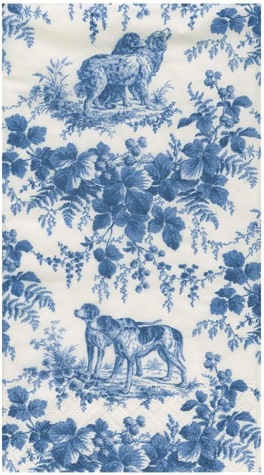 Caspari Hunting Toile Blue Guest Towels - Includes 4 Packs of 15 Guest Towels